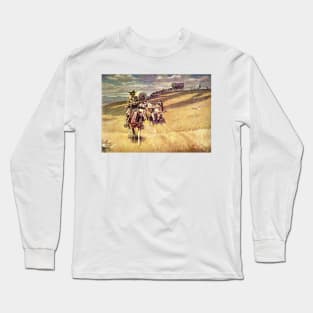 “When Wagon Trains Where Dim” by Charles M Russell Long Sleeve T-Shirt